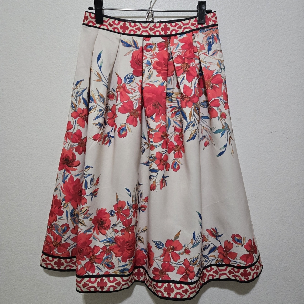 ​Flying Tomato Red Floral A-Line Skirt Geometric Border Boho Small - Picture 16 of 16